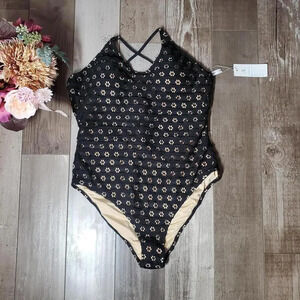 NWT Beachsissi Black Floral Cutout One Piece Swimsuit Size Medium